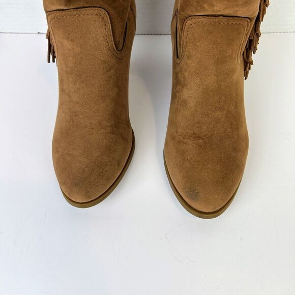 Rampage Frankey Tan Suede Fringe Western Ankle Boots Heeled Cowgirl Boho Shoes 8 - Picture 5 of 12